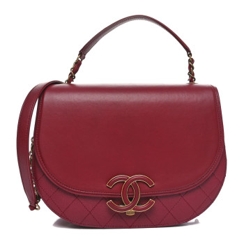 CHANEL Shiny Calfskin Goatskin Quilted Medium Coco Curve Messenger Flap Burgundy