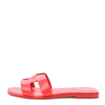 HERMES Calfskin Oran Sandals 40 Rouge Bali