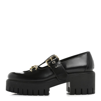 GUCCI Calfskin Womens Horsebit Platform Chunky Lug Sole Mary Jane 40mm Loafers 38 Black