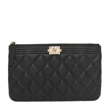 CHANEL Caviar Quilted Small Boy Cosmetic Case Black