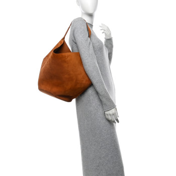 KHAITE Suede Calfskin Medium Lotus Tote Caramel