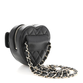 CHANEL Lambskin Quilted CC In Love Heart Waist Belt Bag With Chain Black