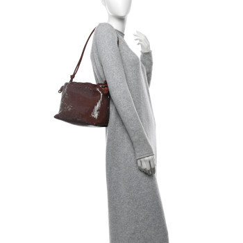 LOEWE Sequin Medium Flamenco Knot Clutch Chocolate