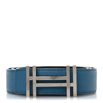 HERMES Box Togo 32mm Au Carre H Belt 85 34 Bleu Izmir Chocolate