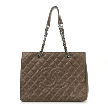 CHANEL Metallic Caviar Quilted Grand Shopping Tote GST Bronze