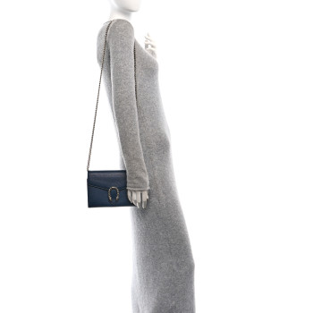 GUCCI Dollar Calfskin Crystal Mini Dionysus Chain Wallet Blue Agata Black Diamond