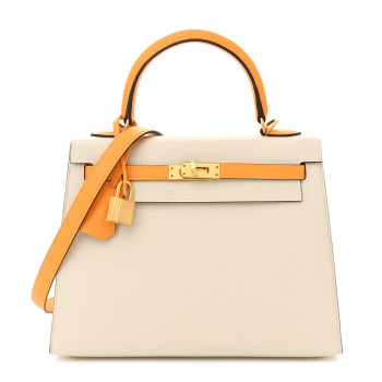 HERMES Epsom Bi-Color Horseshoe Kelly Sellier 25 Craie Jaune D'or
