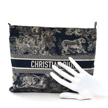 CHRISTIAN DIOR Technical Fabric Toile De Jouy Reverse Diortravel Zipped Pouch Blue Multicolor