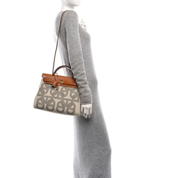 HERMES H Plume Canvas Vache Hunter Circuit 24 Herbag Zip Retourne 31 Gris Meyer Ecru Beige Naturel