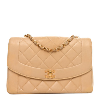 CHANEL Lambskin Quilted Medium Single Flap Beige
