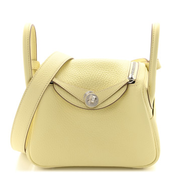 HERMES Taurillon Clemence Verso Mini Lindy 20 Jaune Milton Mushroom