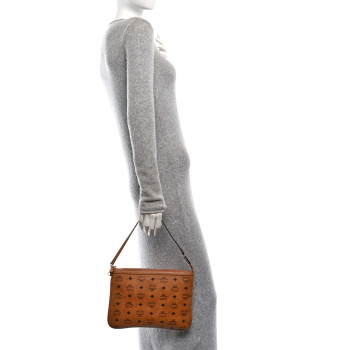 MCM Visetos Medium Stark Wristlet Pouch Cognac