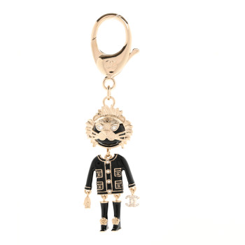 CHANEL Crystal Pearl Lion Keychain Black Gold