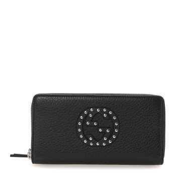 GUCCI Pebbled Calfskin Studded Soho Zip Around Wallet Black