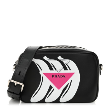 PRADA City Calf Banana Print Camera Bag Black Fuchsia