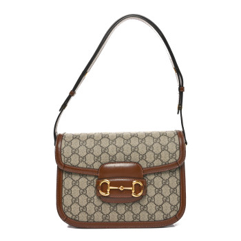 GUCCI GG Supreme Monogram Horsebit 1955 Shoulder Bag Beige Brown Sugar