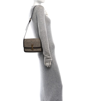 SAINT LAURENT Tweed Houndstooth Medium Solferino Satchel Umber