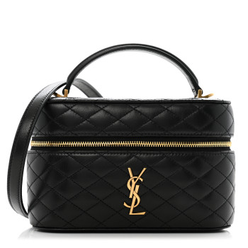 SAINT LAURENT Lambskin Quilted Mini Gaby Vanity Case Black