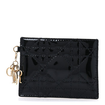 CHRISTIAN DIOR Patent Cannage Lady Dior Card Holder Black