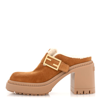 FENDI Suede Shearling Clogs 36 Caramello Latte