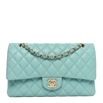 CHANEL Caviar Quilted Medium Double Flap Light Blue