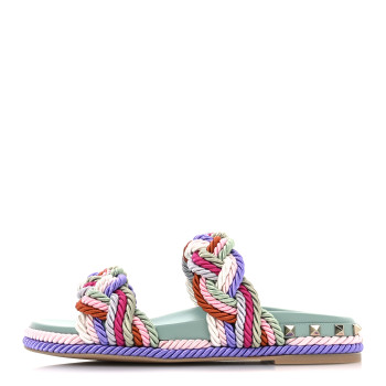 VALENTINO GARAVANI Silk Cord Rockstud Slide Sandals 38 Morning