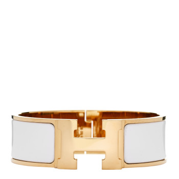 HERMES Enamel Wide Clic Clac H Bracelet GM White