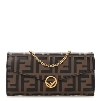 FENDI Vitello Soft F is Fendi Bi-Color FF 1974 Embossed Continental Envelope Wallet On Chain Maya Black