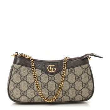 GUCCI GG Supreme Monogram Textured Dollar Calfskin Mini Ophidia Chain Bag Beige Ebony