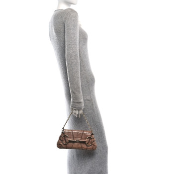 GUCCI Crocodile Horsebit 1921 Clutch Light Brown