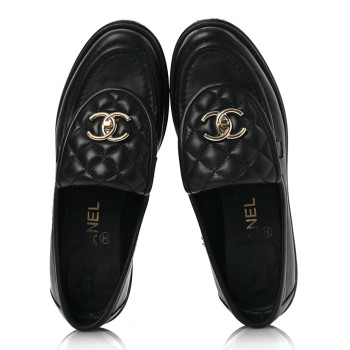 CHANEL Lambskin Quilted CC Turnlock Loafers 37 Black