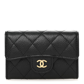 CHANEL Caviar Quilted Flap Card Holder Wallet Black