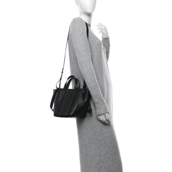 BALENCIAGA Grained Calfskin Logo Perforated XS Everyday North South Shoulder Tote Bag Black