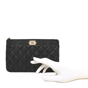 CHANEL Caviar Quilted Small Boy Cosmetic Case Black