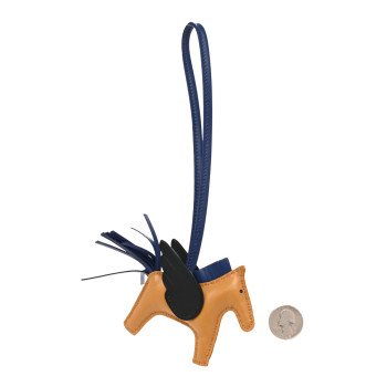 HERMES Milo Lambskin Grigri Rodeo Pegase Horse Bag Charm PM Sesame Black Bleu Saphir