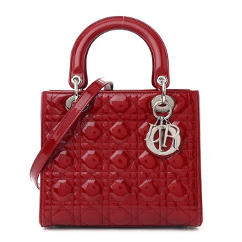 CHRISTIAN DIOR Patent Cannage Medium Lady Dior Red