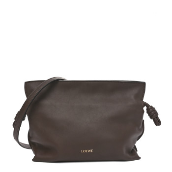 LOEWE Calfskin Mini Flamenco Knot Clutch Chocolate
