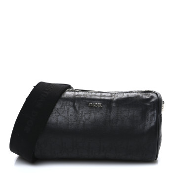 CHRISTIAN DIOR Calfskin Perforated Oblique Roller Messenger Bag Black