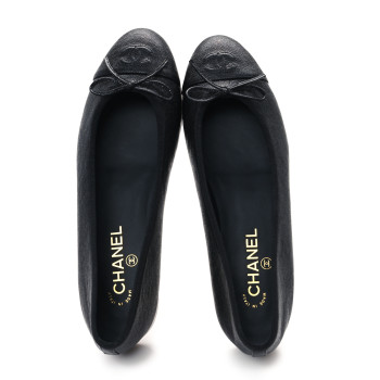 CHANEL Caviar CC Cap Toe Ballerina Flats 41 Black
