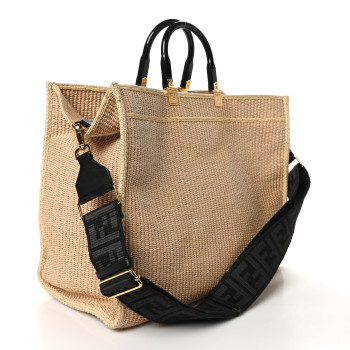 FENDI Straw Vitello King Plexiglass Woven Large Fendi Sunshine Shopper Tote Natural Black