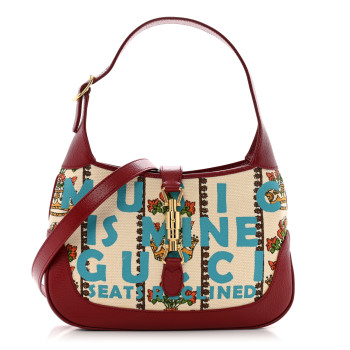 GUCCI Canvas Calfskin 100 Centennial Music Small Jackie 1961 Hobo Ivory Red