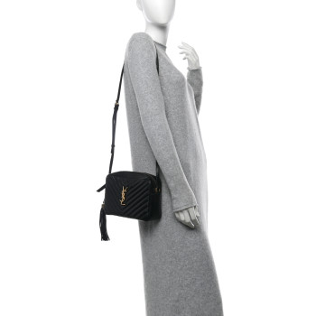SAINT LAURENT Calfskin Matelasse Monogram Lou Camera Bag Black