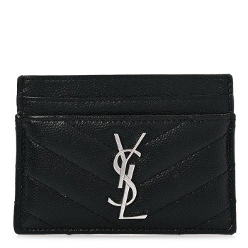 SAINT LAURENT Grain De Poudre Matelasse Chevron Monogram Credit Card Case Black