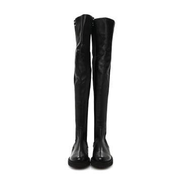 FENDI Nappa Stretch Fabric Logo Rockoko Thigh High Boots 37.5 Black White