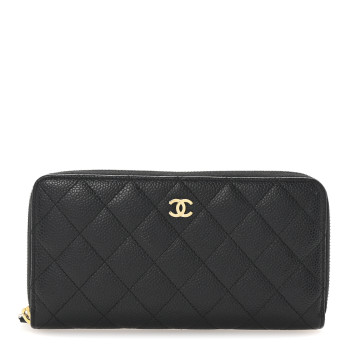 CHANEL Caviar Quilted Large Gusset Zip Around Wallet Black