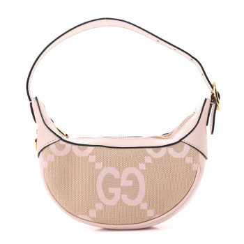 GUCCI Monogram Jumbo GG Textured Dollar Calfskin Mini Ophidia Half Moon Hobo Beige Lapis