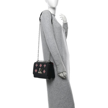 LOUIS VUITTON Epi Flowers Twist Shoulder Bag MM Black Bois de Rose