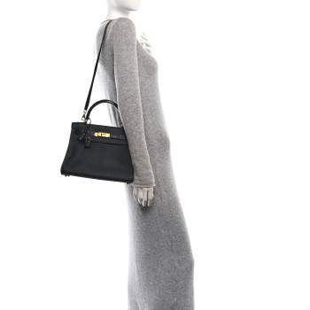 HERMES Togo Matte Porosus Crocodile Kelly Retourne Touch 28   Black