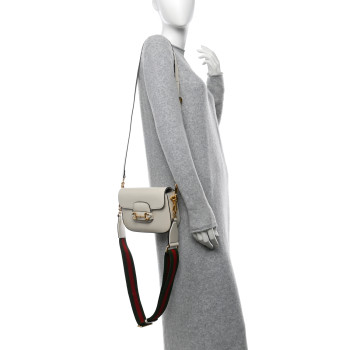 GUCCI Azalea Calfskin Web Mini Horsebit 1955 Shoulder Bag Mystic White