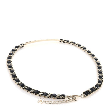 CHANEL Lambskin Metal Crystal Baguette Logo Chain Belt 90 36 Black